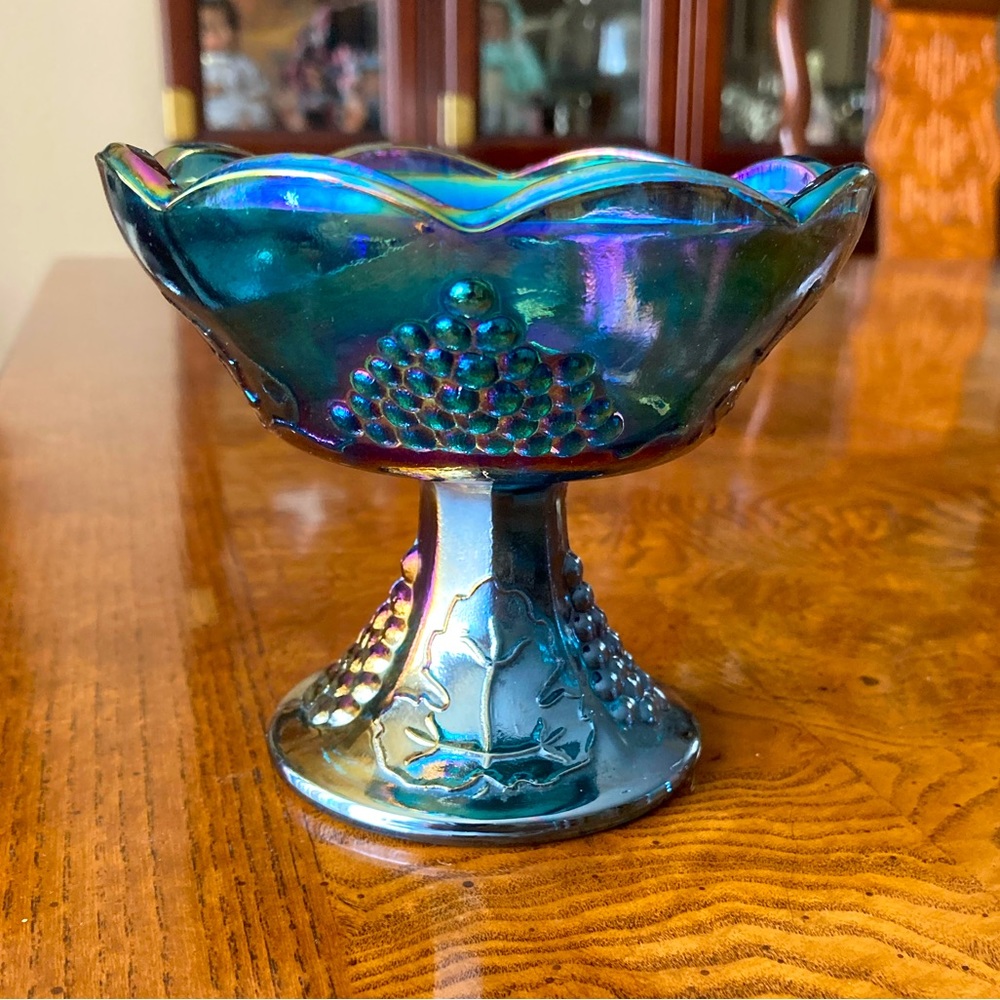 Indiana Carnival Glass - Footed Bowl Candle Holder - Grape Harvest Design